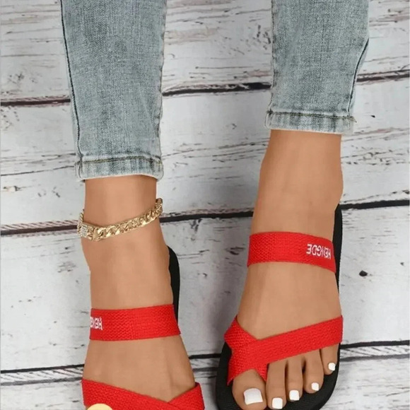 Red Strappy Sandals -7 - Picture 9 of 9